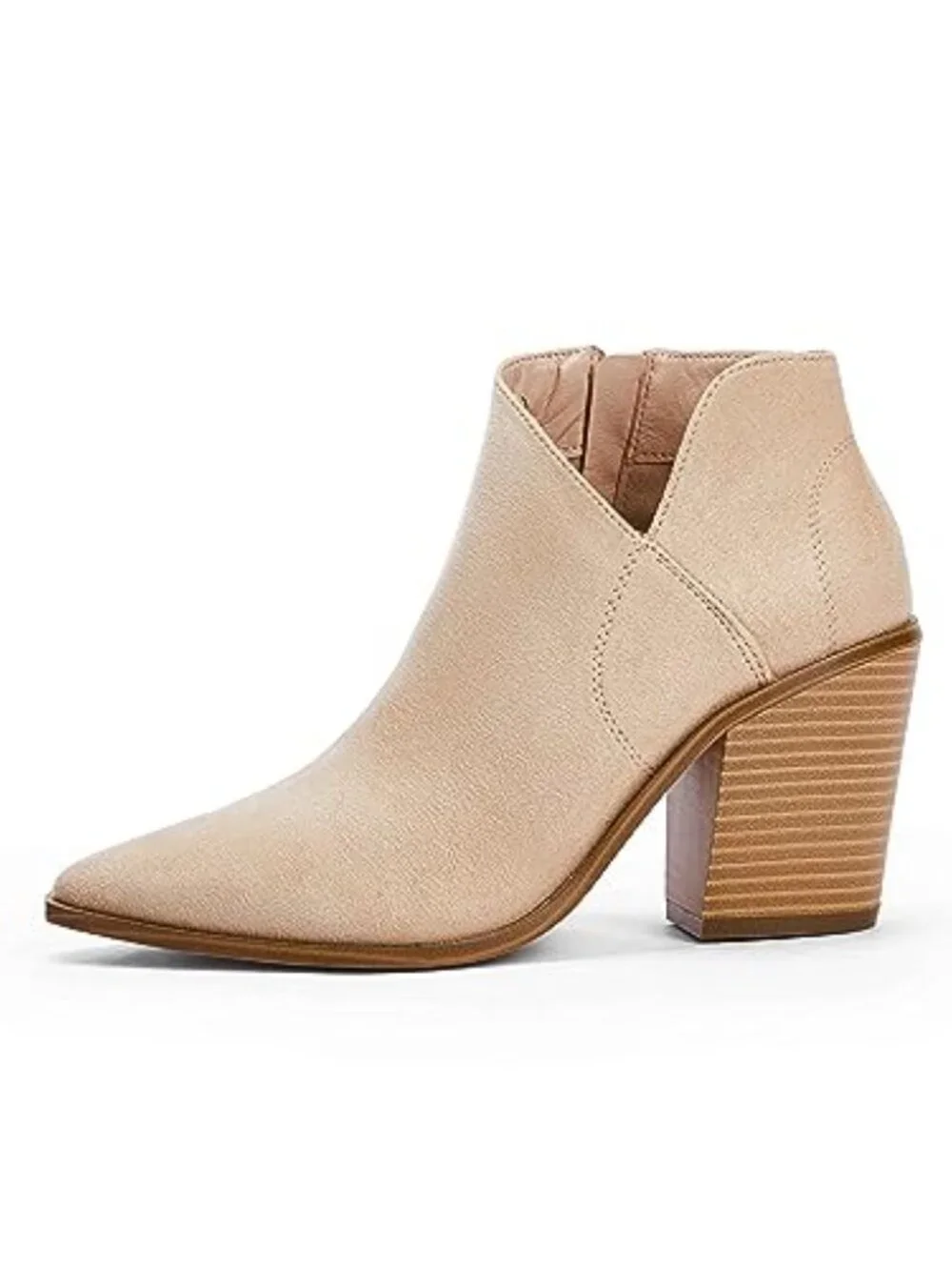 Pointed Toe Ankle Boots Block Chunky Heel Cutout Side Zipper Fall Booties